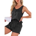 thumbnail image 4 of INSPIRE CHIC Women's Satin Silky Tank Top and Shorts Pleated Front 2 Piece Pj Set Sleepwear Pajama Sets S Black, 4 of 5