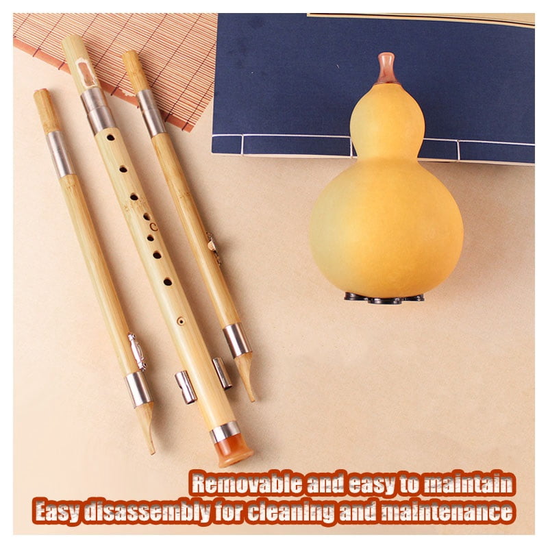 Hulusi Musical Instrument, Handmade Gourd Flute, C-key Gourd Flute, Traditional Chinese Instrument with Storage bag, For Beginners Performance