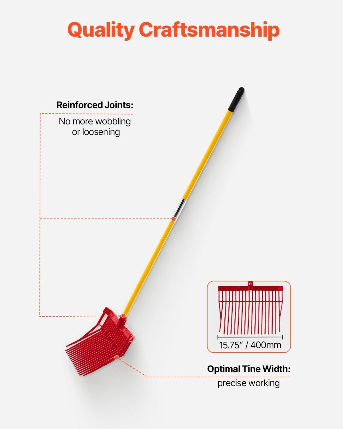 Horse Manure Fork Garden Tool - 18 Angled Tine Pitchfork for Hay & Muck - Heavy Duty Fiberglass Handle, Farm & Yard Tool - Durable Rake for Leaves, Mulch