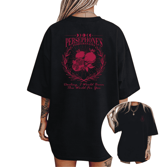 Women's Pomegranates Greek Mythology Graphic T Shirt Romance Book Lover Print Casual Short Sleeve Round Neck Top Black S-5XL