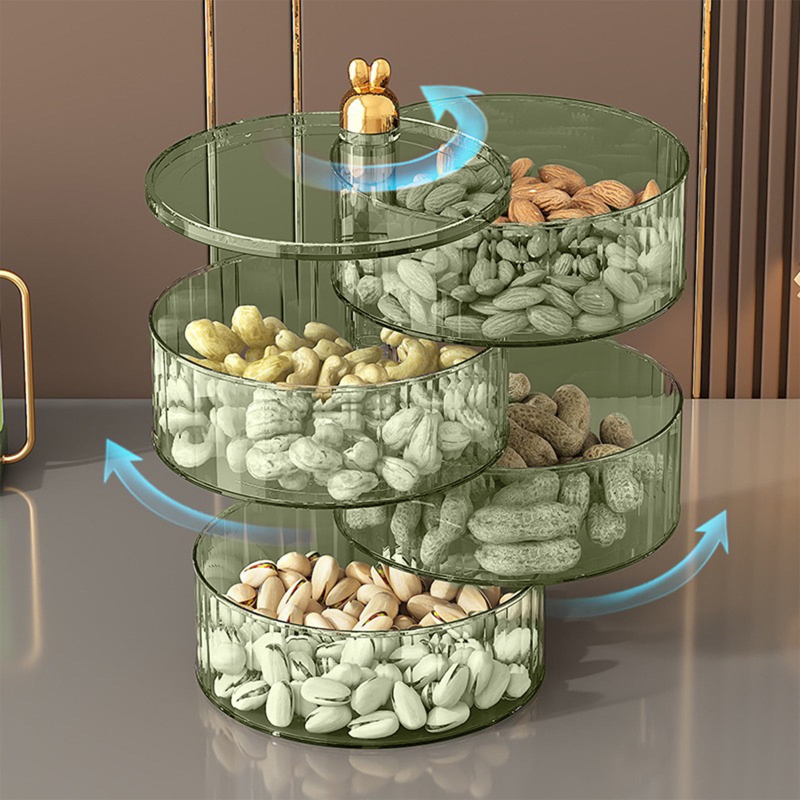 HengDidi 4-Tier Multi-Compartment Snack Organizer Storage Box Large Capacity Serving Dish with Lid for Travel Home Entertainment Produce Tray