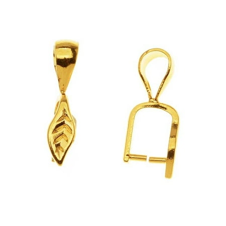 Gold Plated Brass Crystal - Gold Plated Brass Leaf Pinch Bail For Stones & Crystal Pendants 17mm (2 Pieces)