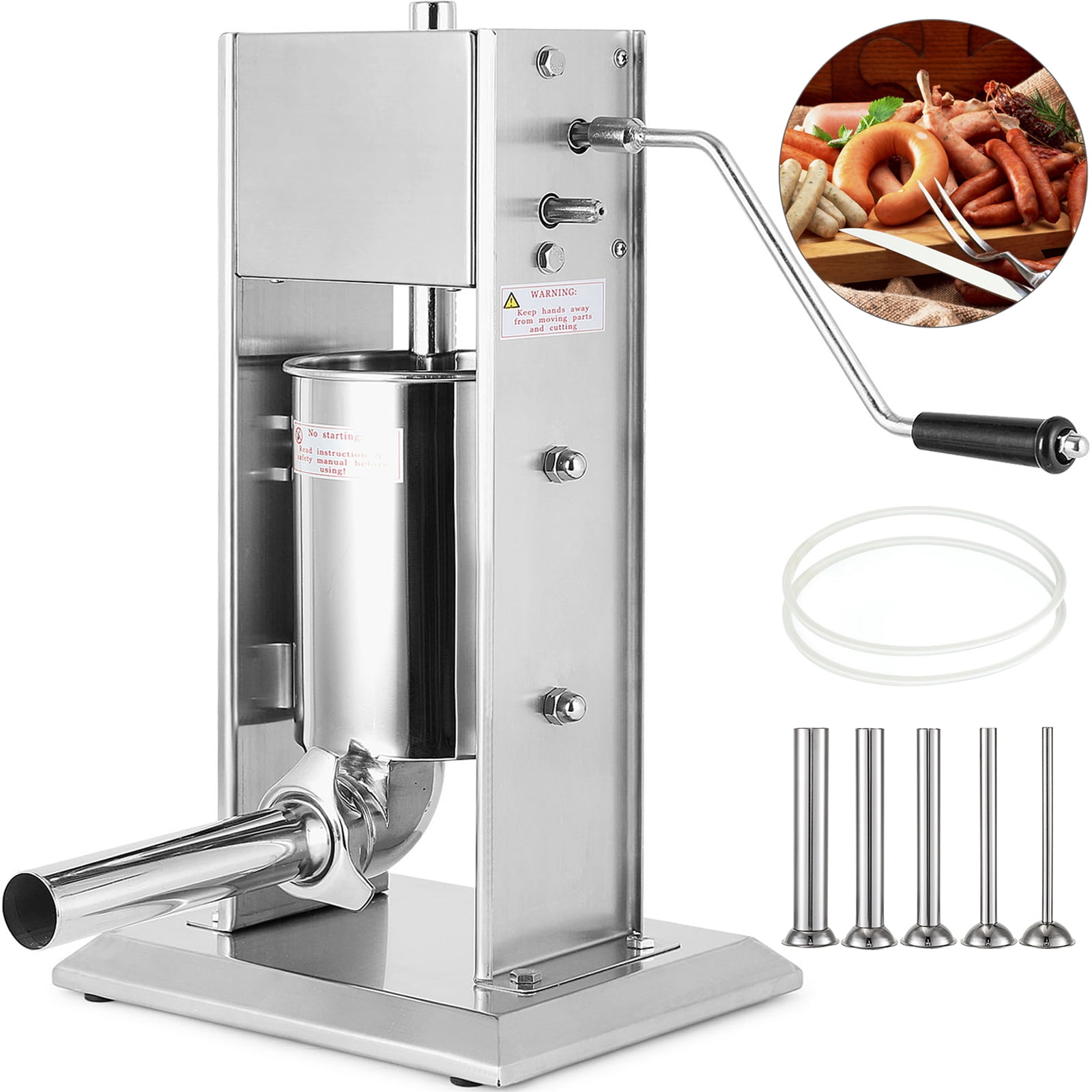 Sausage Stuffer Vertical Kitchen Machine Meat Stuffing Maker Kit with 5 Size Professional Filling Nozzles Attachment 3L Commercial and Household Use 