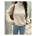 thumbnail image 2 of Women Turtle-Neck Sweater Chunky Long Sleeve Knitted Pullover High Low Hem Trendy Fall Winter Top White S, 2 of 6