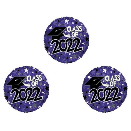 Set of 3 Class of 2022 Purple Round Graduation Cap Party Balloons Decorations Grad Graduate
