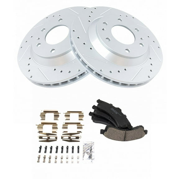 TRQ Front Performance Drilled & Slotted Brake Rotor & Posi Ceramic Pad Set