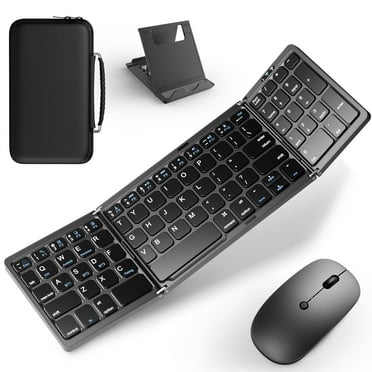 Portable Travel Keyboard and Mouse Combo, Folding Bluetooth Keyboard Mouse with Numeric Keypad for Laptop