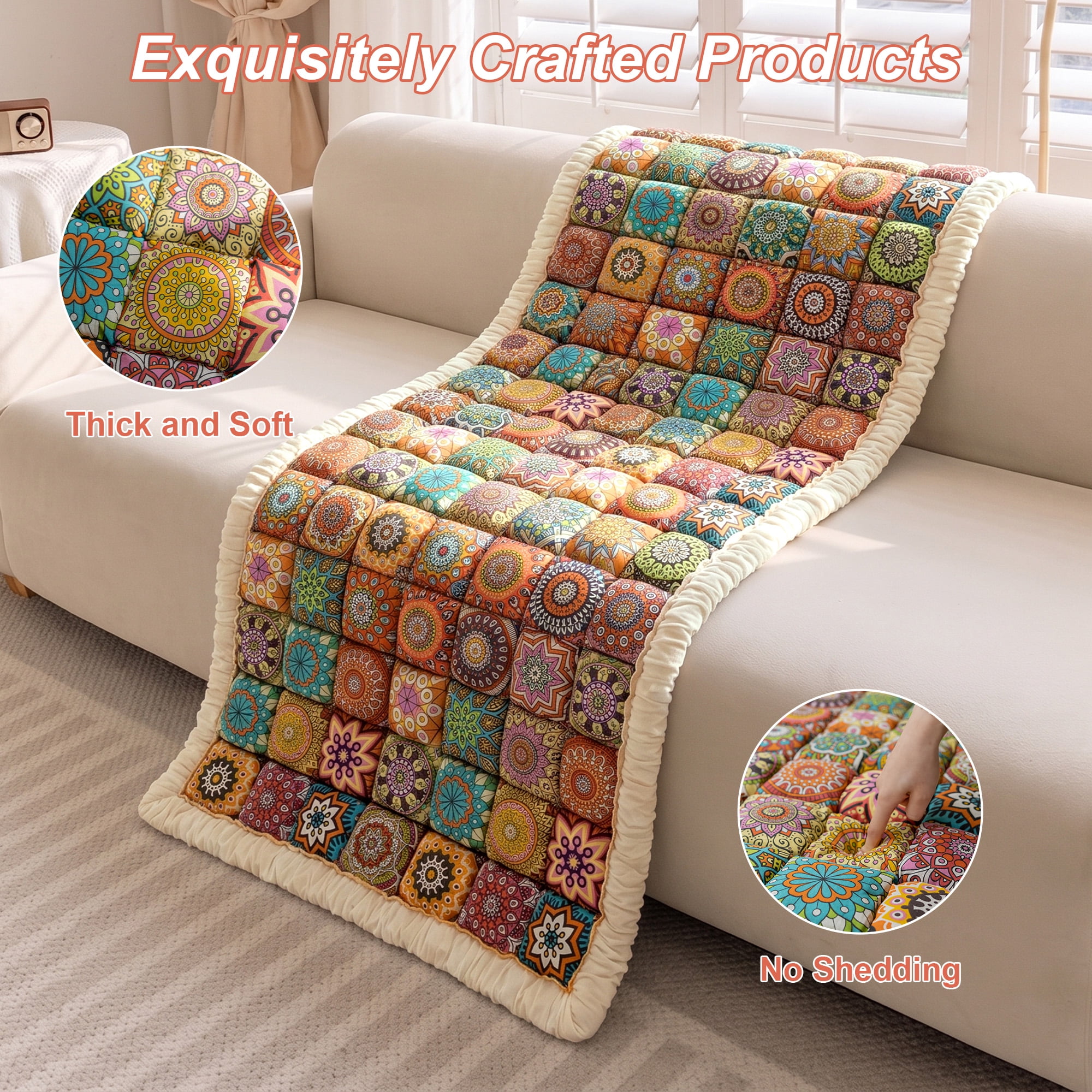 Sanmadrola Couch Cover Sofa Cover Slipcover Furniture Protector Washable Fuzzy Pet Couch Covers for Dog Cat Pet Non Slip 3 Cushion Couch Sofa Covers Bohemian Style