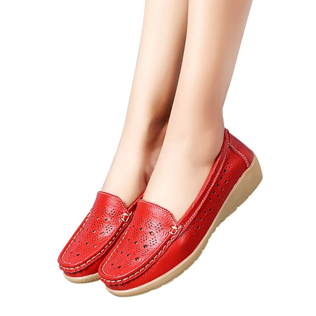LSLJS Chaussures Décontractées pour Femme en Cuir de Vache à Pois, Chaussures pour Maman en Cuir de Vache à Semelle Creuse, Chaussures à Talon Incliné, Chaussures Compensées pour Femme
