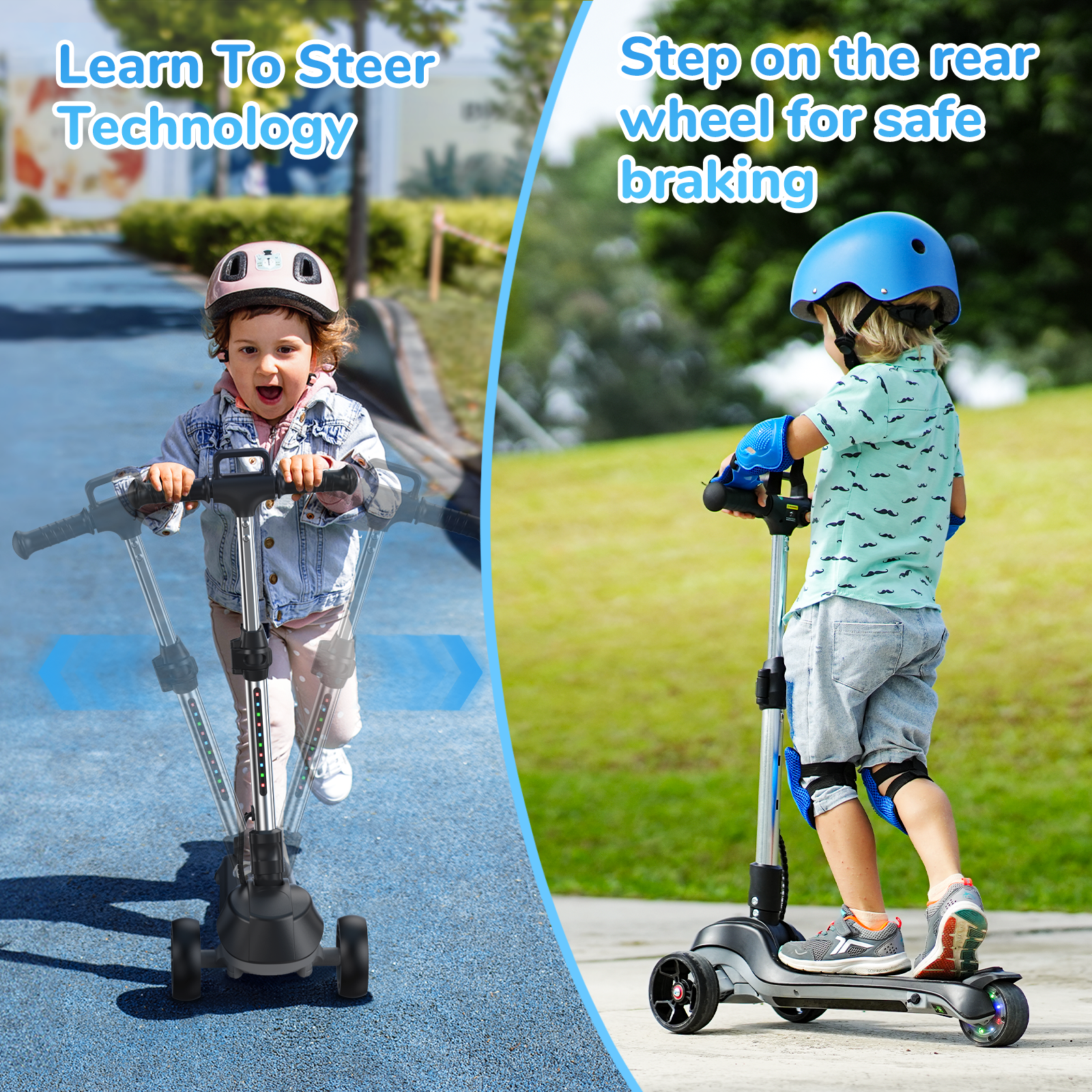 iScooter Electric Scooter for Kids Ages 3-6, Bluetooth Music Speaker, LED Light-up Wheels, Thumb Accelerator, 3-Adjustable Height Toddler Motorized Scooters, 3-Wheels Electric Scooter for Girls/Boys