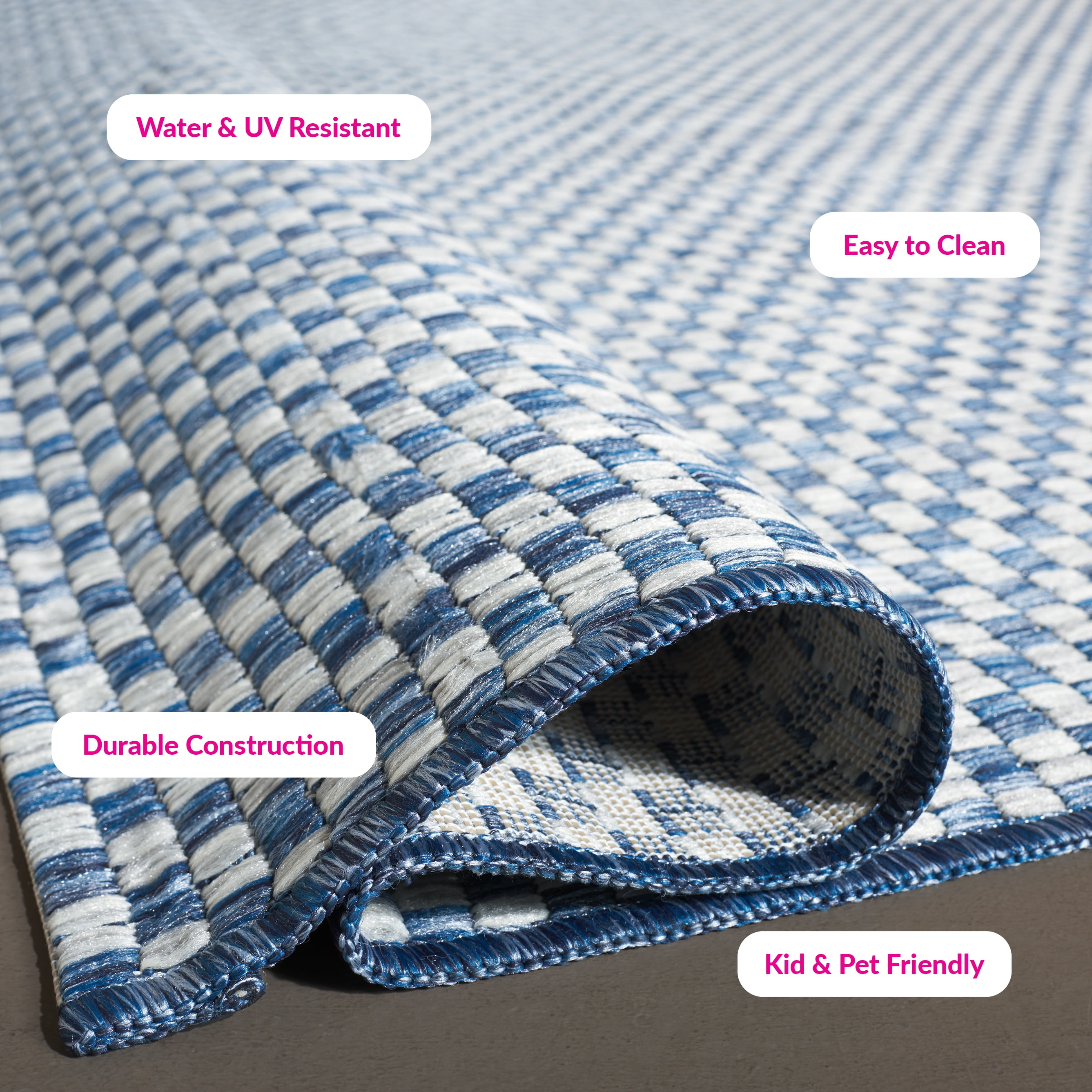 SAFAVIEH Courtyard Blair Geometric Indoor/Outdoor Area Rug, 2'7" x 5', Blue/Light Grey