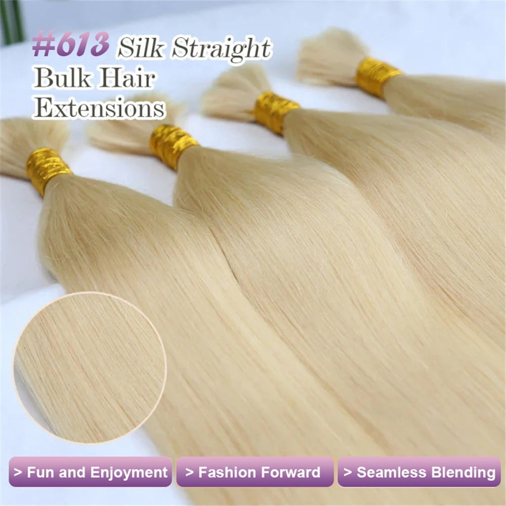 #613 Blonde Human Hair Bulk for Braiding No Weft Silky Straight Remy Hair Extensions