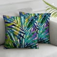 thumbnail image 2 of COMIO  Leaf Throw Pillow Cushion Cover by,Watercolor Artwork of Tropical Island Vegetation Colorful Palm Leaves,Decorative Square Accent Pillow Case,Purple Blue and Light Green 2pc, 2 of 6