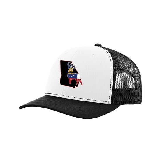 It's All About The South Georgia State with Flag Filled Buck Mesh Back Trucker Hat-White/Black/Black