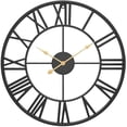 thumbnail image 3 of Reloj de pared grande con números romanos de 20.0 in, silencioso, funciona con pilas, de cuarzo, redondo, de metal, para decoración del hogar, loft, sala de estar, granja, color dorado antiguo, 3 of 5