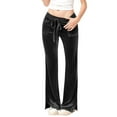 thumbnail image 2 of Delayuji Womens Velvet Pants Women Comfy Womens Velour Flare Pants Casual Wide Leg High Pants Waisted With Pockets, 2 of 7