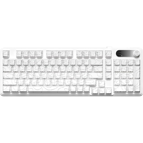 White Gaming Keyboard, Membrane Wireless Keyboard with Logo Display & Knob, Bluetooth/2.4GHz/USB-C Computer Keyboards,RGB Office Keyboards -White