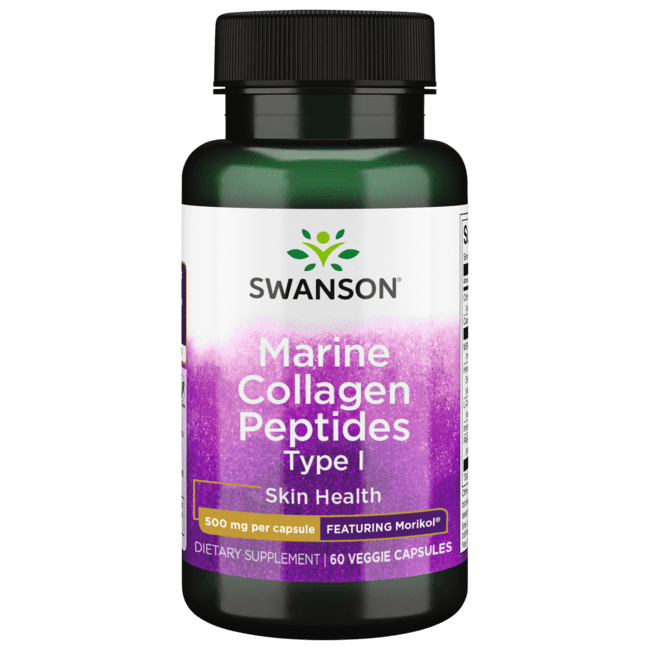 Swanson Marine Collagen Peptides Type I - Featuring Morikol 500 mg 60 Veg Caps