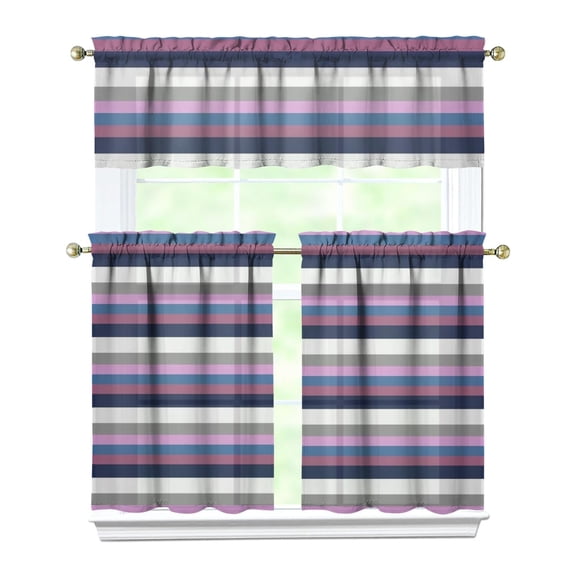 Starry Night Kitchen Curtains 3-Piece Set - Ocean Beach Scenery Semi-Sheer Tier Curtains, Farmhouse Rod Pocket Window Panels for Minimalist Decor