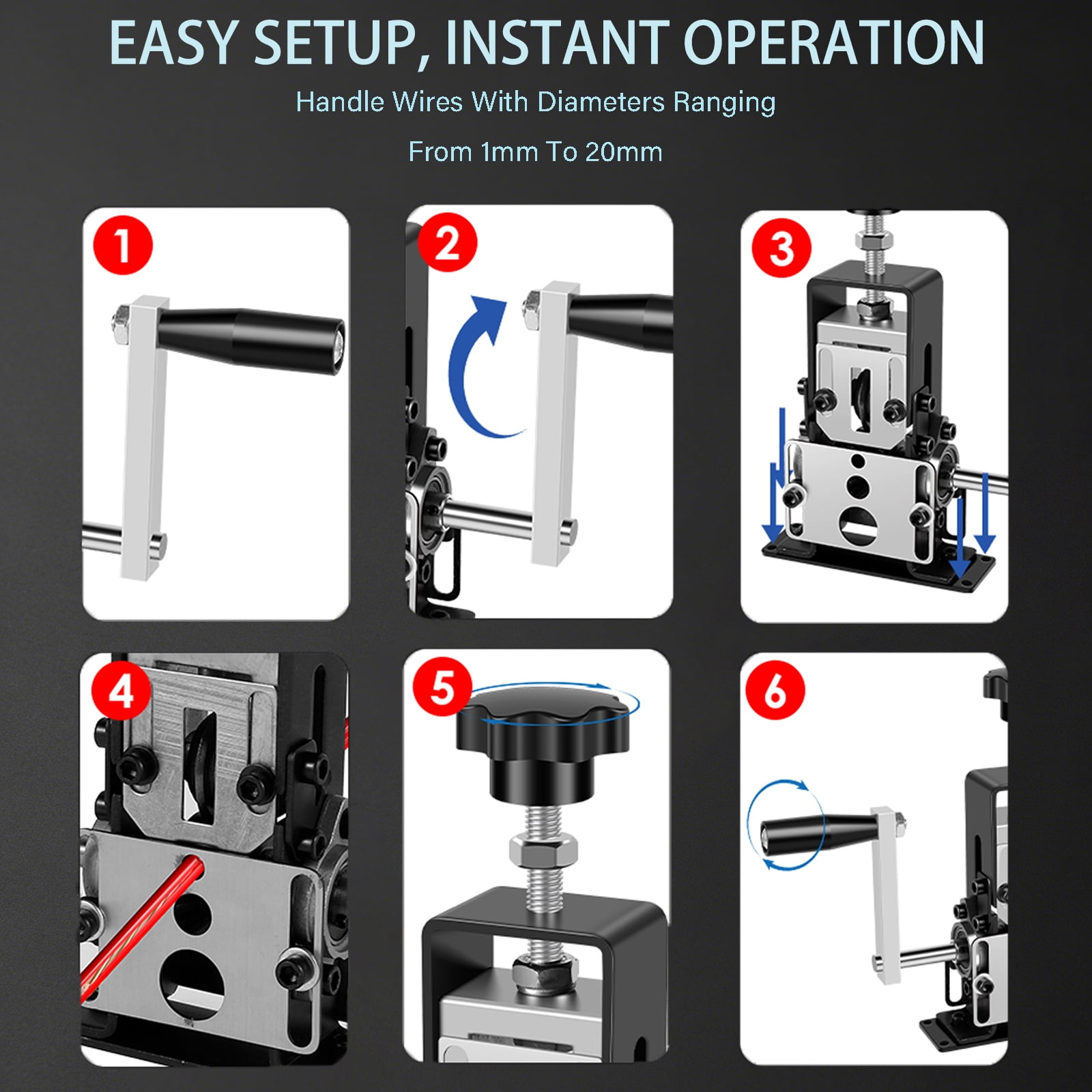 Manual Wire Stripper Electric Wire Stripping Machine Drill Powered Copper Scrap Wire Peeler Machine Portable Hand Cable Stripper Wire Recycling Stripper Tool for 1-70mm² Wire