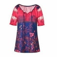 thumbnail image 1 of Blouse à Manches Courtes Imprimée Chemise V Blouse Femme Col Imprimé Blouse Ample Femme Haut d'Été, Rose Rouge, 5TG, 1 of 1