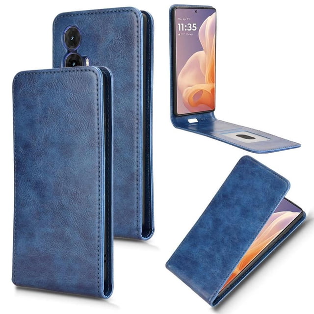 Folio Phone Case for Motorola Moto G85 5G Magnetic Kickstand Cover with Camera Protection Blue