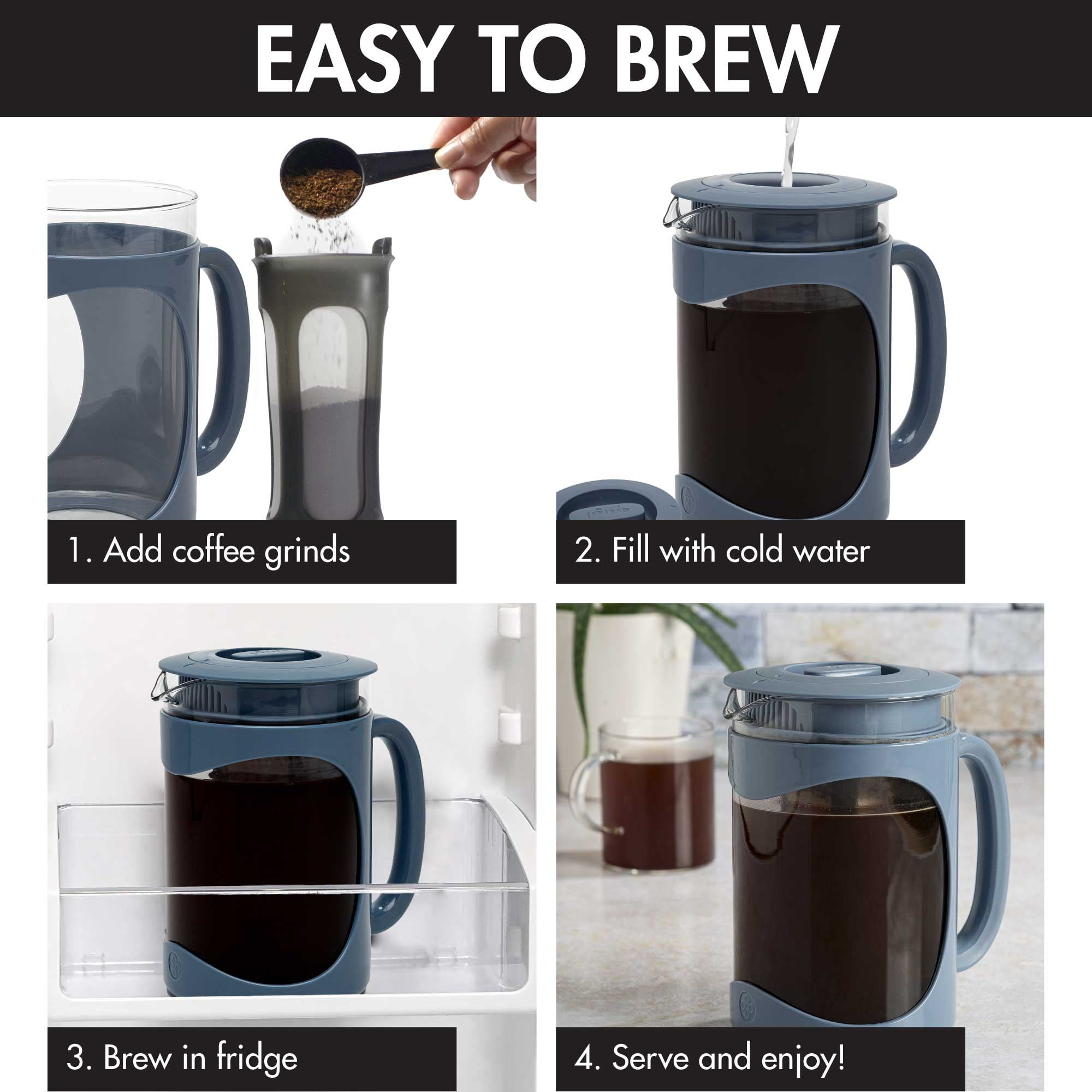 Primula Burke Glass Cold Brew Iced Coffee Maker with Removable Mesh Filter,  1.6 Quarts, Blue 