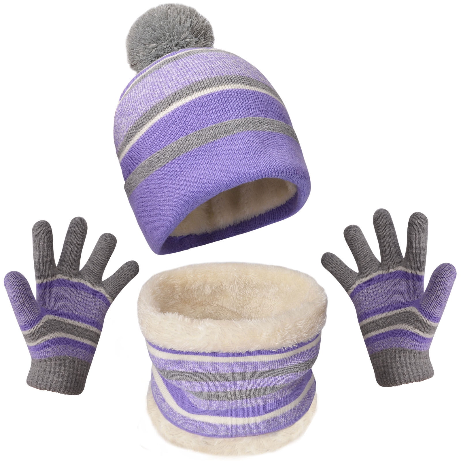 5 GIRLS TEEN HAT GLOVES COLD WEATHER ACCESSORIES THINSULATE KNIT PURPLE PINK 