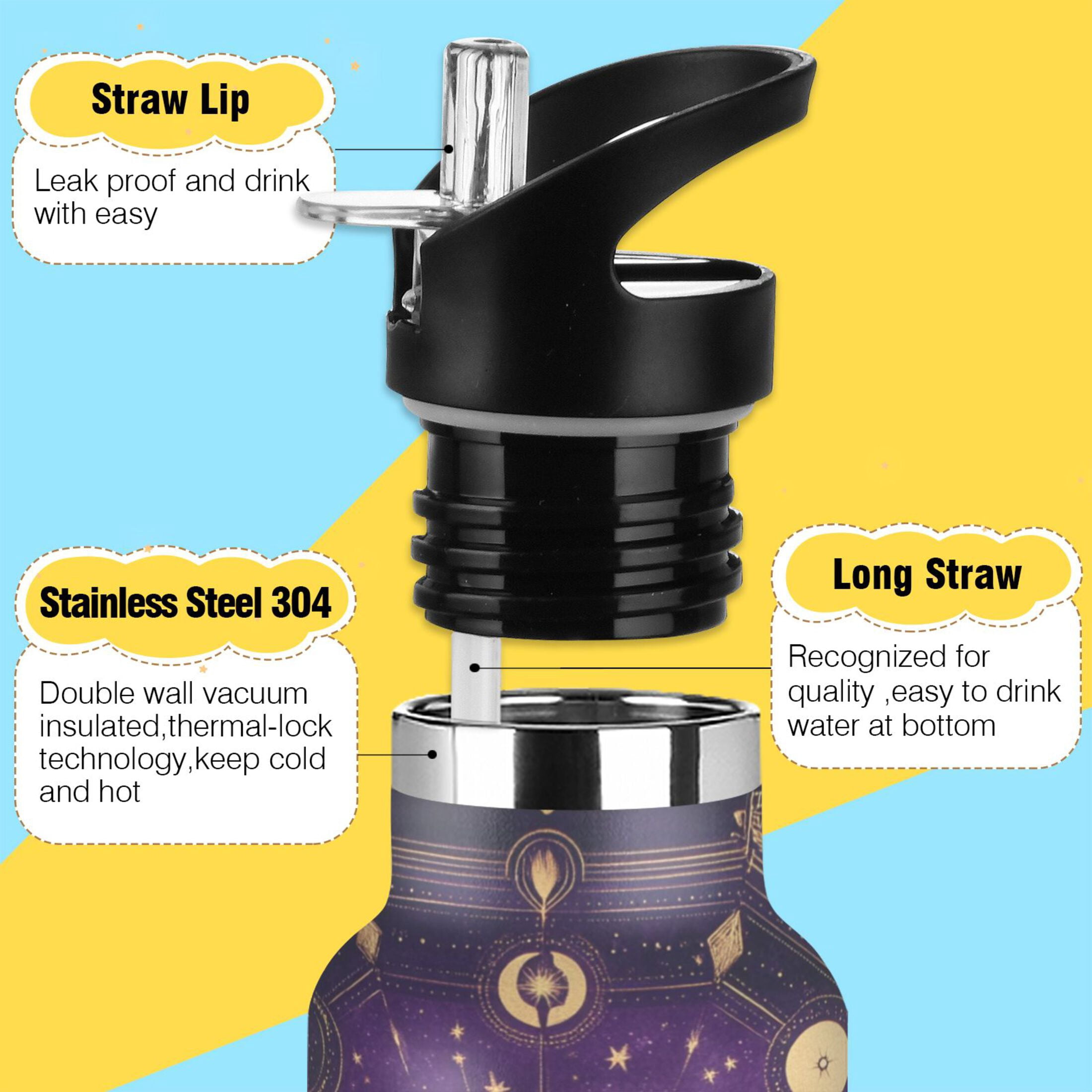 Kids Insulated Stainless Steel Sports Water Bottle 600ml (20oz) Purple Celestial Octagon Pattern
