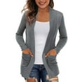 thumbnail image 2 of NIUREDLTD Women's Cardigan Women's Solid Color Knitted Jacket Solid Color Cotton Pocket Cardigan Outer Sweater Cardigan Sweaters For Women Grey L, 2 of 6