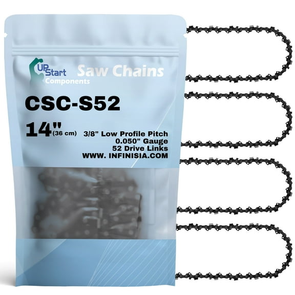 4-Pack 14-inch Chainsaw Chain Replacement for Homelite Electric Chainsaws - S52 (14", 3/8" Low Profile Pitch, 0.050" Gauge, 52 Drive Links)