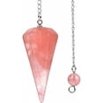 thumbnail image 1 of Angelstones Synthetic Cherry Quartz Gemstone Rock Crystal Hexagonal Pointed Reiki Chakra Pendant Pendulum, 1 of 2