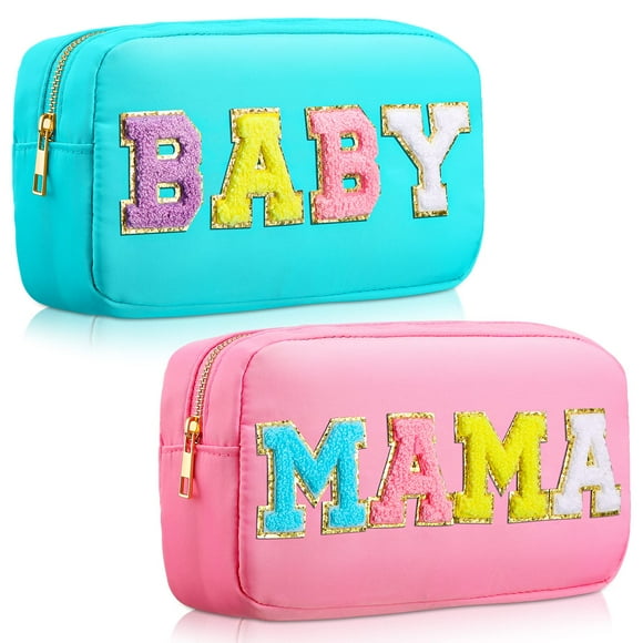 Bolsa de cosméticos Sanwuta de nailon con letras de chenilla para mujer, 2 unidades
