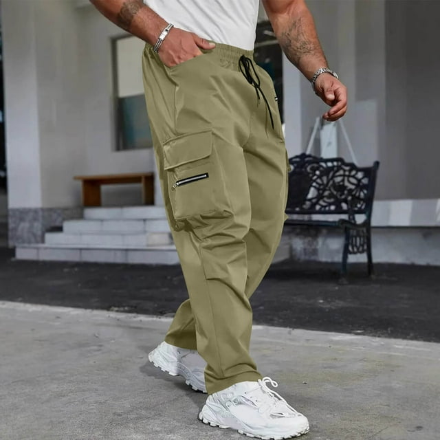 Amzcrzy Cargo Pants for Men Men's Spring and Summer Solid Color Pockets Solid Color Drawstring Workwear Sports and Casual Pants Sweatpants for Men Men's Pants Men's Sweatpants Track Pants Men