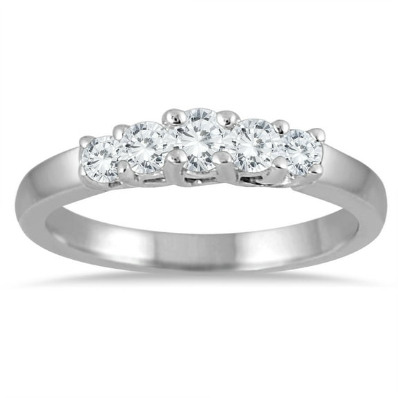 SZUL Women's 1/2 Carat TW Five Stone Diamond Wedding Band in 10K White Gold (J-K-L Color, I2-I3 Clarity)