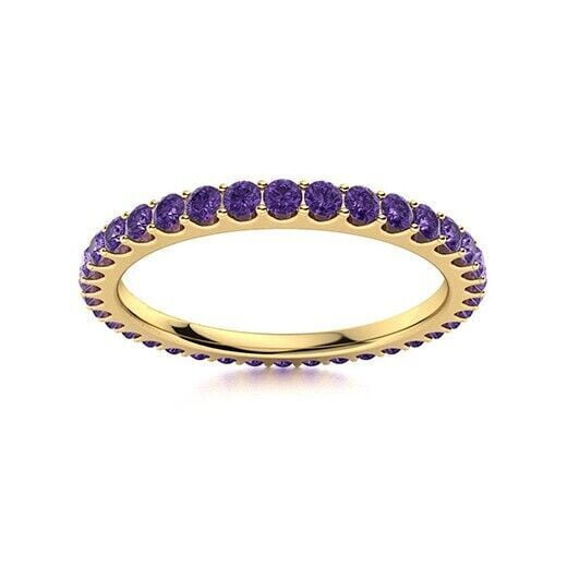 Amethyst Round 2 mm Full Eternity Wedding Band Ring 925 Sterling Silver Yellow Gold Plated Gemstone Jewelry For Women Gift
