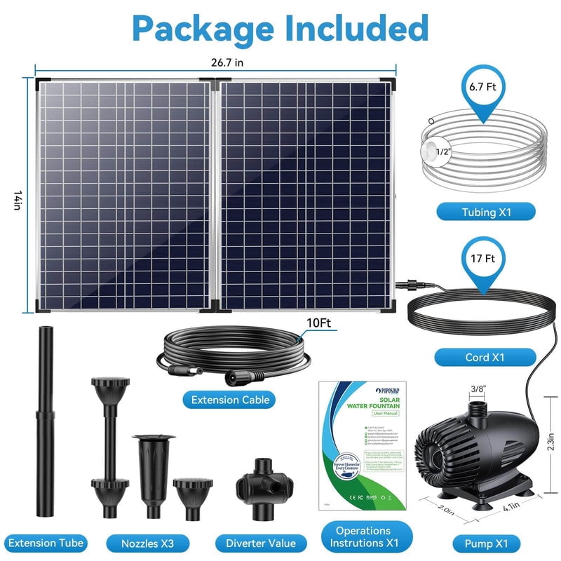 POPOSOAP 55W 480GPH Solar Water Pump Kit with 17ft Max Lift
