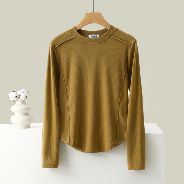 Fankiway Chemises à Manches Longues pour Femmes, sous-Vêtement Thermique en Polaire Colorée à Col Rond Jaune TG