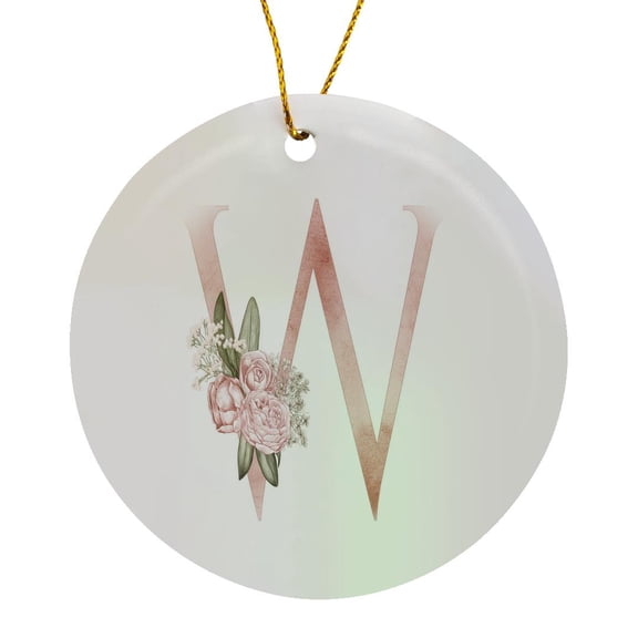 3drose, Pretty Pink Floral and Babies Breath Monogram Initial W, Circle Porcelain Ornament