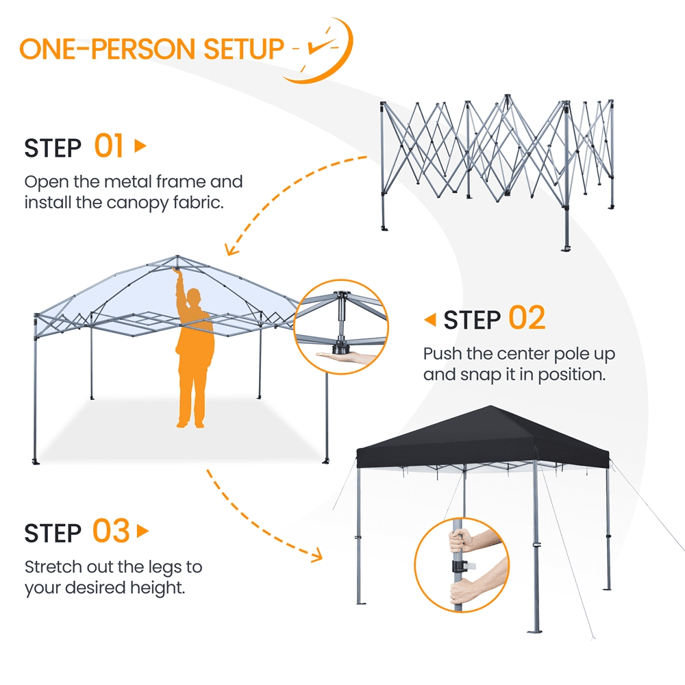 Alden Design 12x12FT Pop-up Canopy Lock with One Push for Outdoor, Black