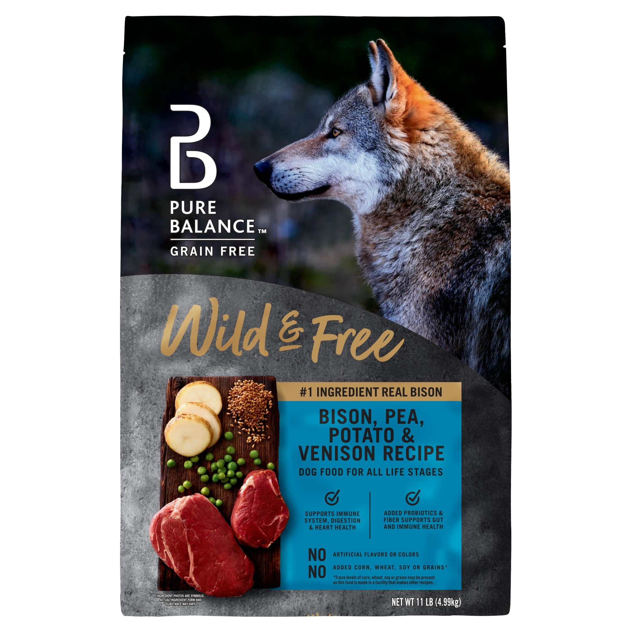 (2 pack) Pure Balance Wild & Free Grain-Free Bison, Pea, Potato & Venison Recipe Dry Dog Food, 11 lbs