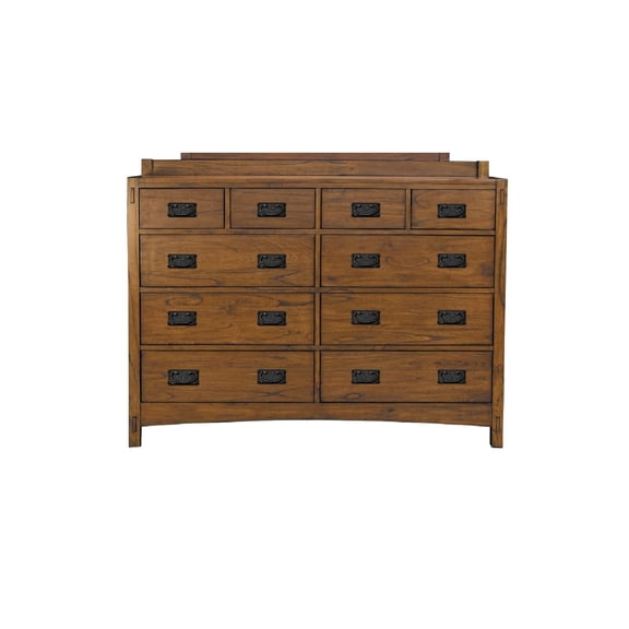 Bowery Hill Contemporary Solid Wood 10-Drawer Bedroom Dresser in Harvest
