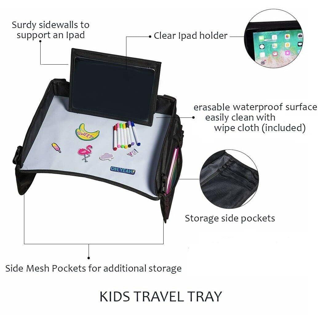 Kaztro Multifunctional Kids Activity, Snack & Play Tray , Built in Dry Erase Desk with Markers, Portable Travel in Car Stroller & Plane