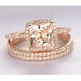 thumbnail image 2 of 2 carat Real Morganite Trio Wedding Bridal Ring Set with One Engagement Ring and 2 Wedding Bands with 18k Gold Plating, 2 of 4