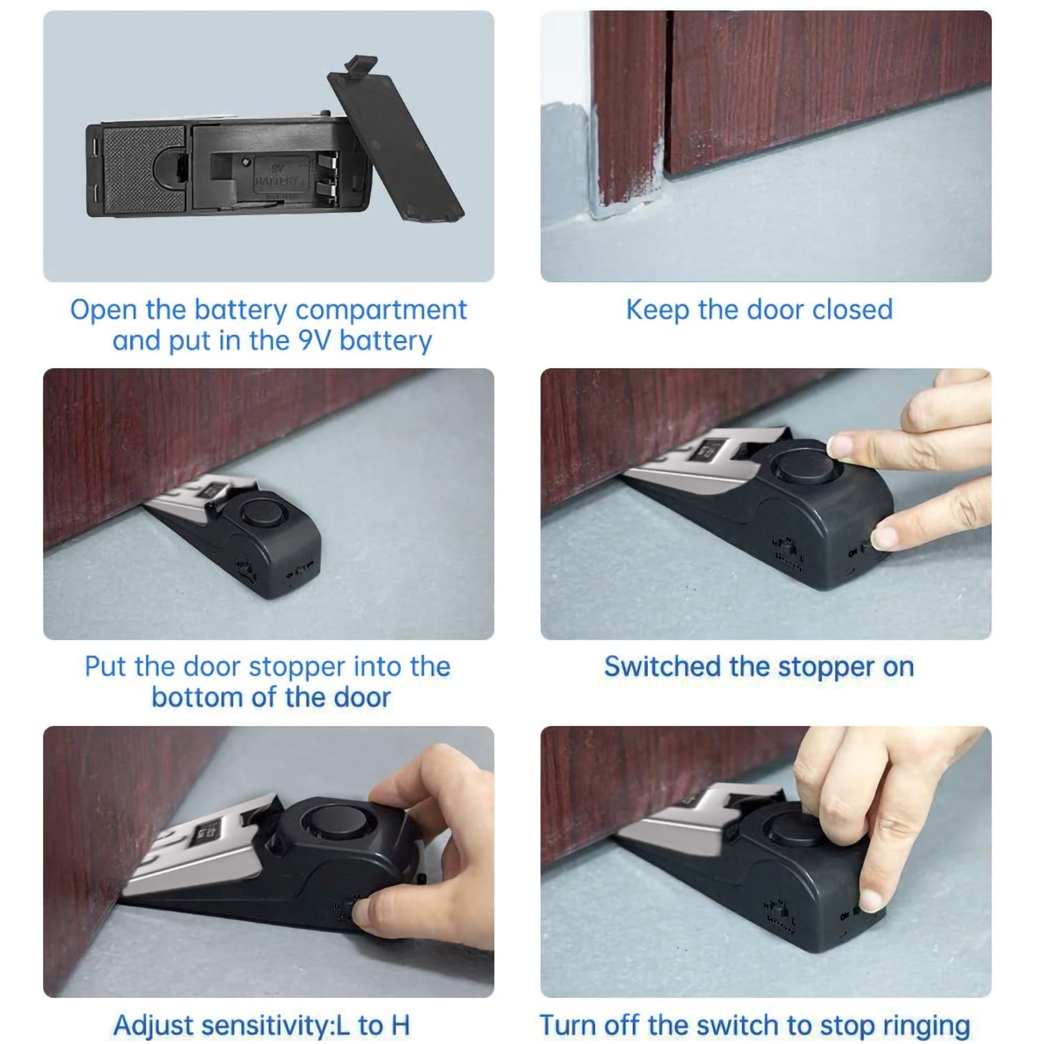 Syenll Door Stop Alarm, 2 Pack Door Stopper with 120DB Security Alarm, Door Security Devices for Home Travel, Black