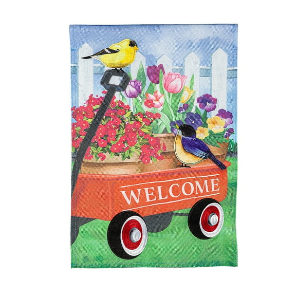 Flower Wagon Burlap Garden Flag