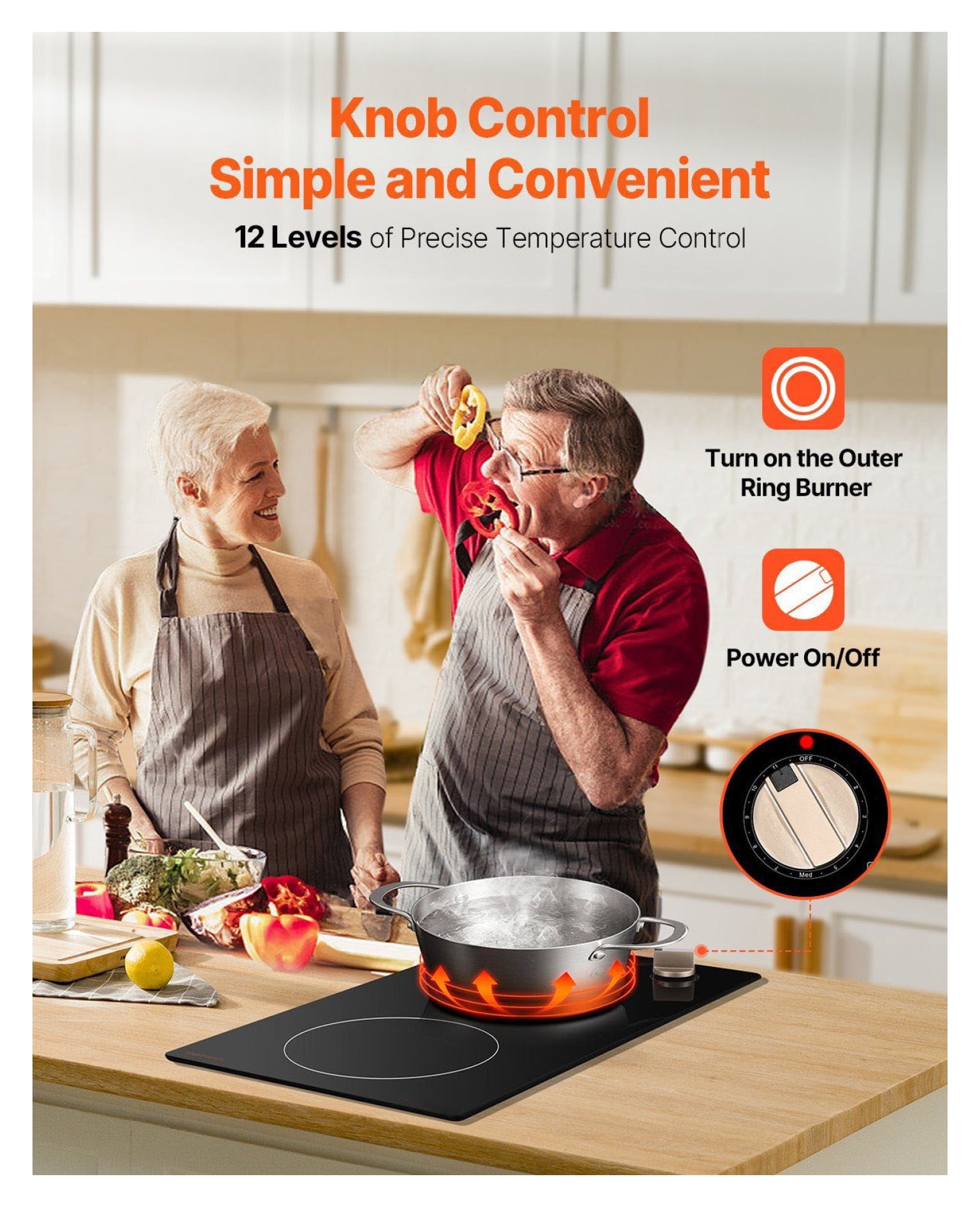 1800W 2 Burner Induction Cooktop, Electric Countertop Stove, Knob Control, Built-in Cooktop for Kitchen, 12 Power Levels, Compatible Cookware, Safety Features