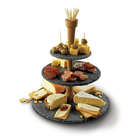 - Boska Holland Cheese Tower, 3 Tier Serving Tray, Slate and Oak Wood, Pro Collection