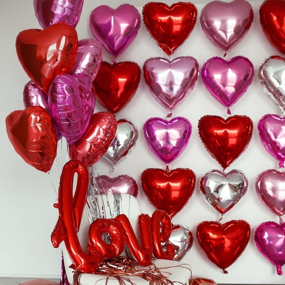 Heart Shape Balloons Red Pink Hot Pink Valentines Day Balloons for Party Decorations