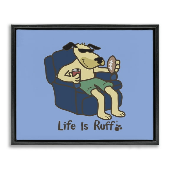 Stupell Industries Lounging Dog with Football Animals Painting Black Floater Framed Canvas Art Print Wall Art, 21 x 17